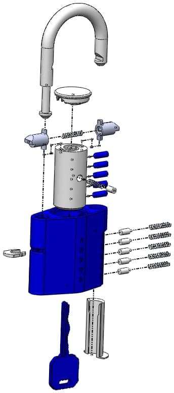 Модель навесного замка с функциональным штифтом