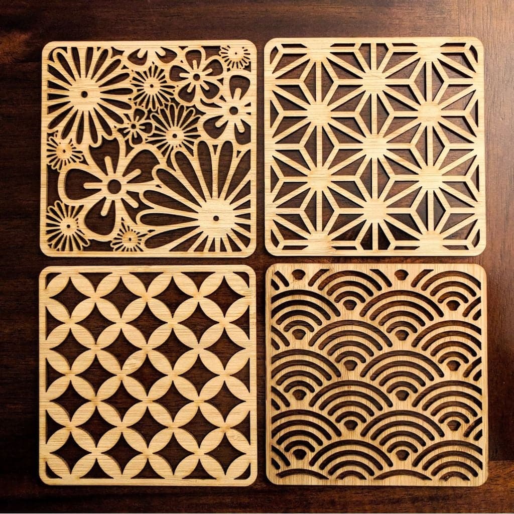 Подставки с японским узором, вырезанные лазером