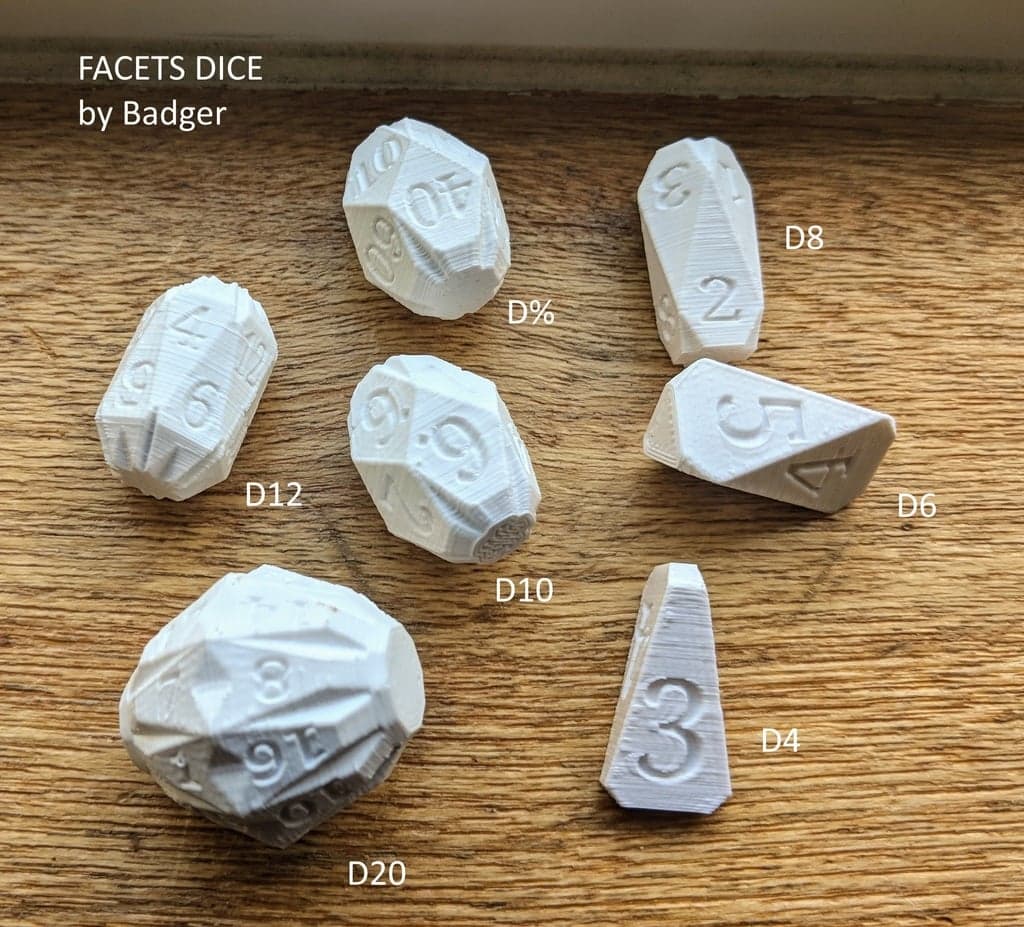 Facets Dice — полный набор нестандартных кубиков для ролевых игр.
