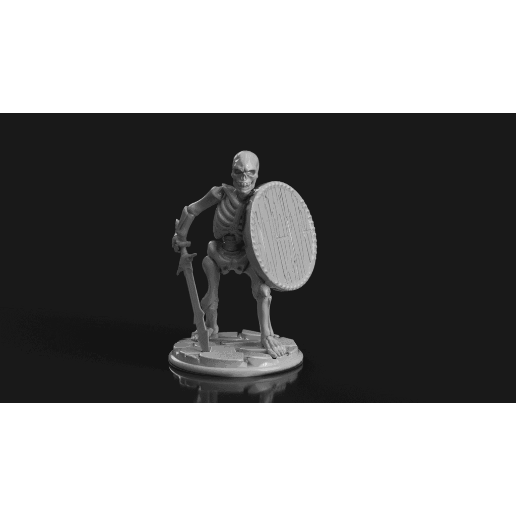 Скелет с длинным мечом и круглым щитом