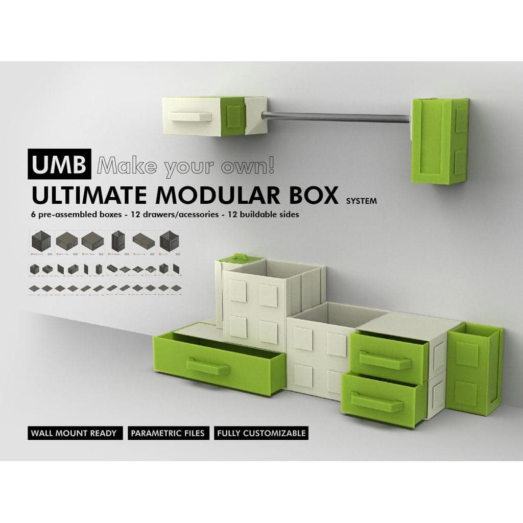 Umb — совершенная модульная система коробок! Более 30 параметрических деталей для индивидуальной настройки вашего хранилища.
