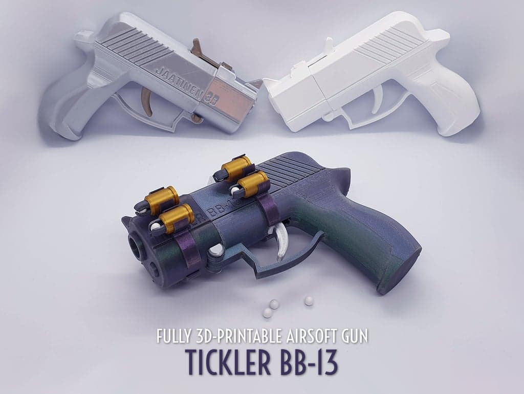 Tickler BB-13 — страйкбольный пистолет с пулями, полностью распечатанный на 3D-принтере.